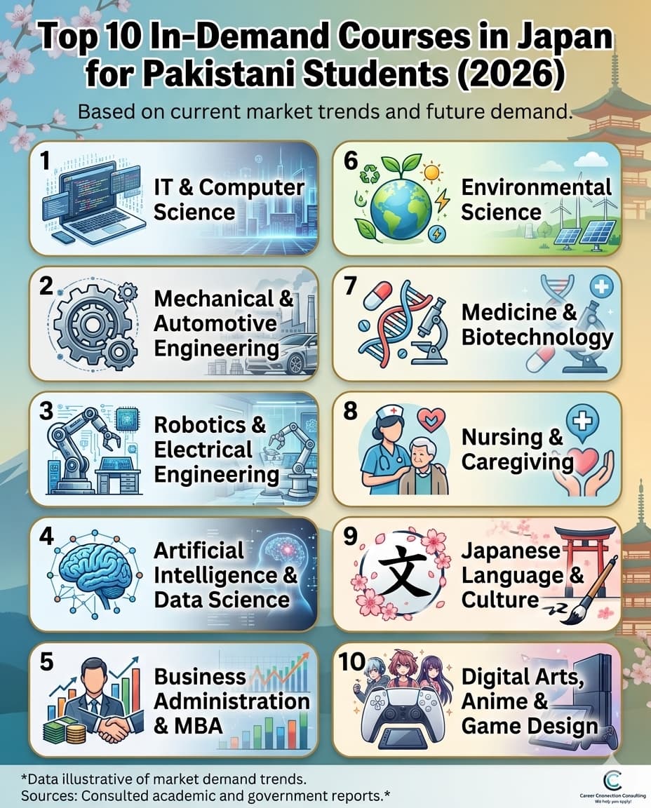 Top 10 in-demand courses and degrees to study in Japan for Pakistani students in 2026
